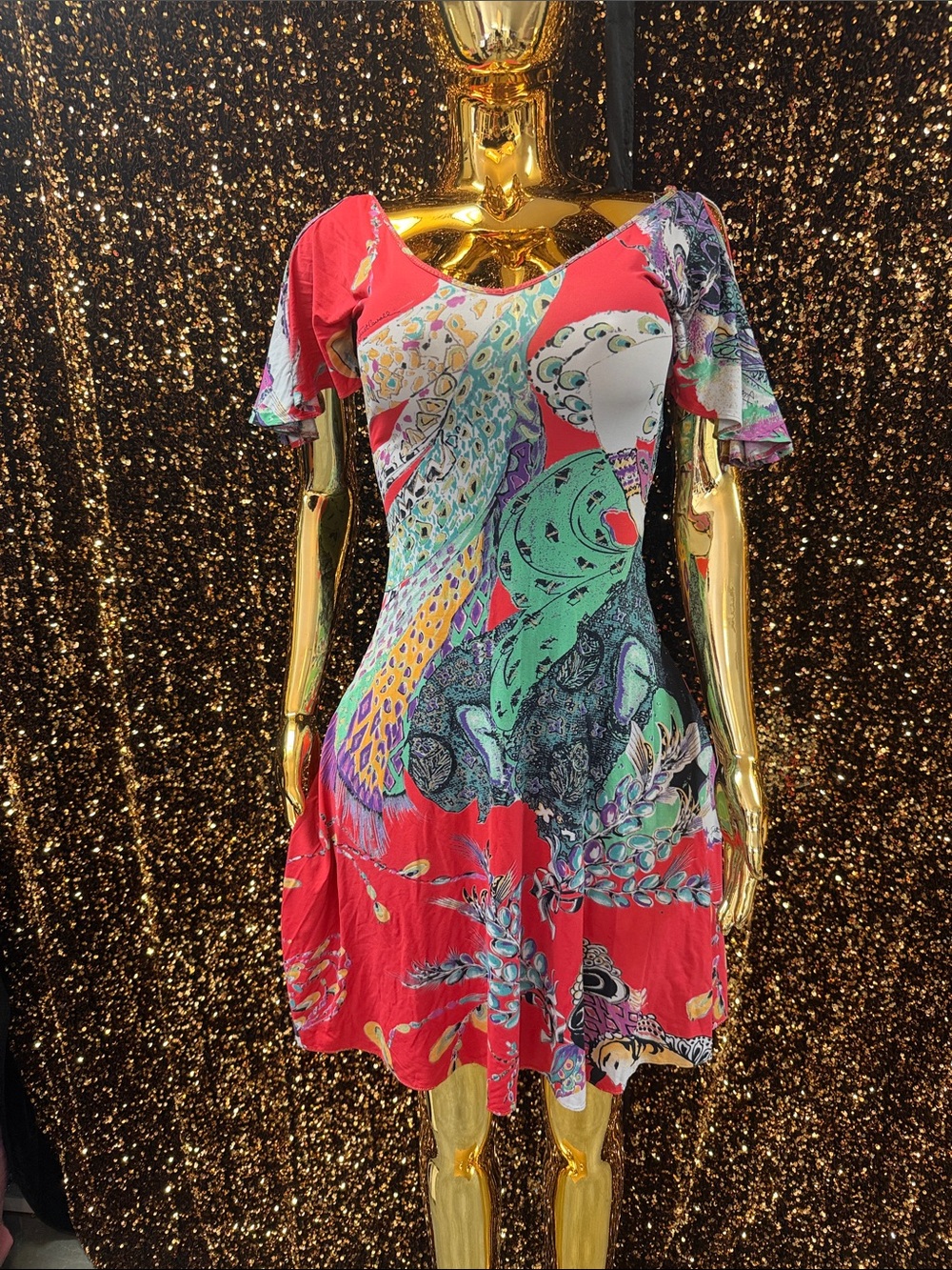 Just Cavalli Red Multicolor Printed Mini Dress